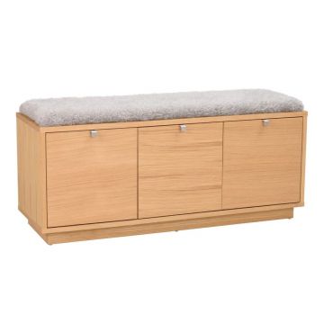 Pantofar gri/în culoare naturală cu bancă cu aspect de lemn de stejar Confetti – Rowico