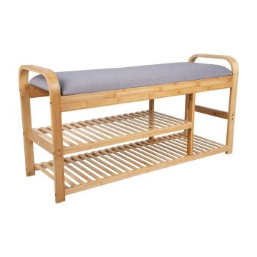 Suport de pantofi din bambus gri/natural cu bancă - Leitmotiv