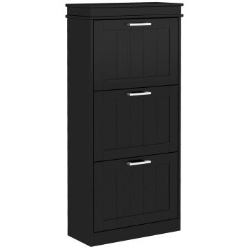 HOMCOM Dulap pentru Depozitarea Pantofilor cu 3 Sertare Rabatabile pentru 15 Perechi de Pantofi, 54x24x117,5 cm, Negru | Aosom Romania