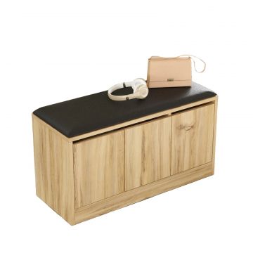 Pantofar Octopod cu 3 usi si taburet, Alb - Lemn, Natural, 90x46x36 cm