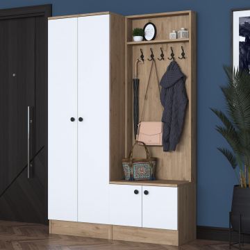 Cuier cu pantofar Ramiz cu usi , Alb, 120 x 183 x 36 cm