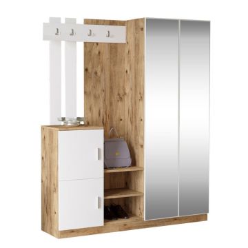 Cuier Doorse cu oglinda, Alb - Gri inchis, 148x35x180 cm