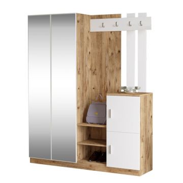 Cuier Doorse cu oglinda, Alb - Gri inchis, 148x35x180 cm