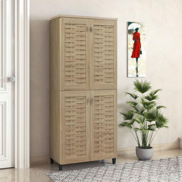 Dulap de pantofi Mantam 4 usi, 24 - 30 de perechi, Sonoma - Nuc, 78x40x170 cm