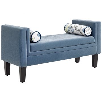 HOMCOM Bancă Capitonată pentru Dormitor cu Brațe, 2 Perne Cilindrice și Picioare din Lemn, 115,5x45x56 cm, Gri | Aosom Romania