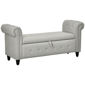 HOMCOM Banca cu depozitare, canapea cu două funcții în material textil aspect lin cu picioare de lemn 146,5 x 49 x 72 cm gri | Aosom Romania
