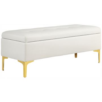 HOMCOM Bancă cu Spațiu de Depozitare, suportând până la 120kg, 120x44x44,5cm, Bej | Aosom Romania