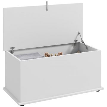 HOMCOM Bancă de Depozitare cu Balamale de Siguranță și Capac, 80x40x40 cm, Alb | Aosom Romania