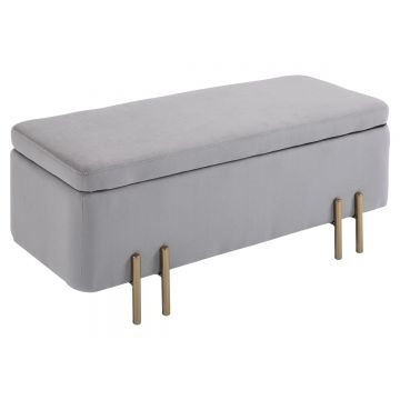 HOMCOM Bancă de Depozitare cu Șezut Tapițat și Picioare Lăcuite Aurii, 100x40x42 cm, Gri | Aosom Romania