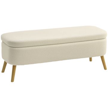 HOMCOM Banca de Depozitare de 65L din Material Teddy și Lemn, 120x42x45 cm, Bej | Aosom Romania
