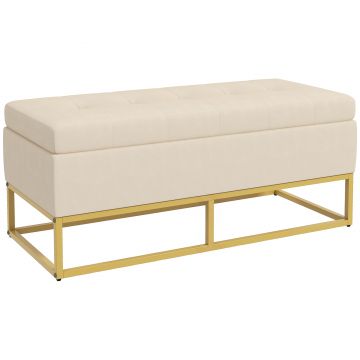 HOMCOM Bancă de Depozitare Rectangulară cu Șezut Căptușit și Picioare din Oțel, 110x44x49 cm, Bej | Aosom Romania