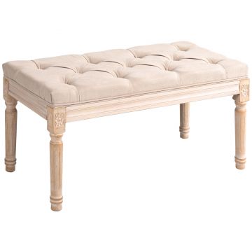 HOMCOM Bancă de Ședere Design Vintage, Nasturi Capitonați, Picioare Snirclate, Shabby Chic, Culore Crema | Aosom Romania