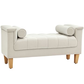 HOMCOM Bancă de tapitat, design vintage, 2 perne, chenille, 115 x 44 x 58 cm, Bej | Aosom Romania