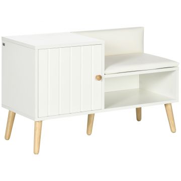HOMCOM Bancă Dulap pentru Pantofi cu Scaun Căptușit, Raft Deschis și Dulăpior, 80x33x49 cm, Alb | Aosom Romania