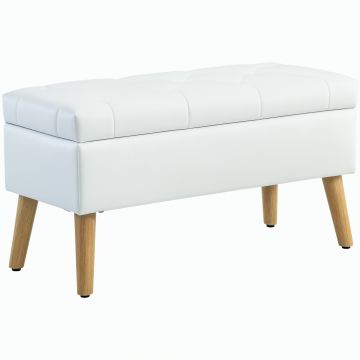 HOMCOM Bancă Tapizată cu Spațiu de Depozitare, Înveliș din Catifea, Picioare din Lemn, pentru Living, Dormitor, Hol, 80 x 35 x 40 cm, Alb | Aosom Romania