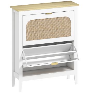 HOMCOM Dulap de pantofi subțire în stil Boho cu 2 sertare rabatabile, pentru 14 perechi de pantofi, Alb | Aosom Romania