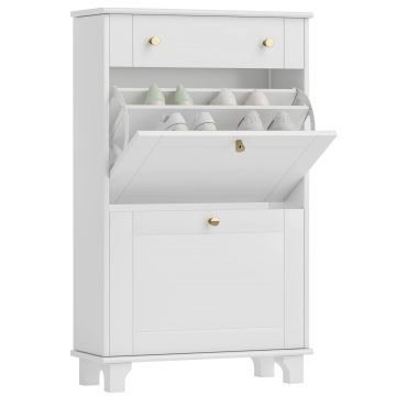HOMCOM Dulap Pantofi de intrare îngust cu sertare cu uși basculante și raft ajustabil, 60 x 23,5 x 98,5 cm, alb | Aosom Romania
