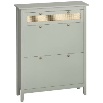 HOMCOM Dulap pentru pantofi în stil boem chic, cu aspect de răchită, verde apă | Aosom Romania