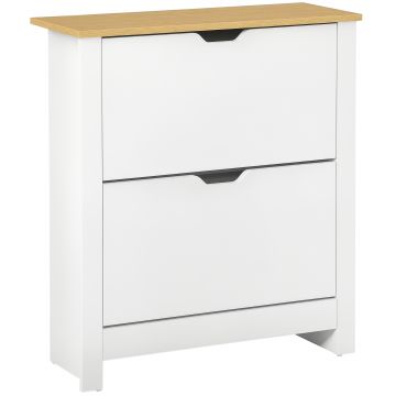 HOMCOM Dulap pentru pantofi cu 2 compartimente, capacitate 12 perechi, 72x26x80 cm, alb + maro | Aosom Romania