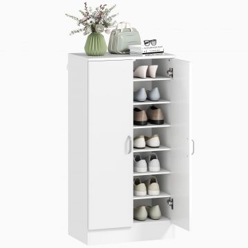 HOMCOM Raft de pantofi cu balamale Soft-Close, rafturi reglabile, dulap de 6 nivele pentru hol, intrare, pentru 14 perechi, 55 x 35 x 108 cm, placaj, Alb | Aosom Romania