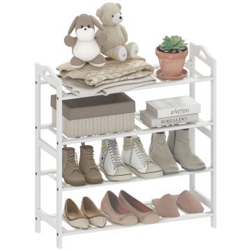 HOMCOM Raft pentru Pantofi din Bambus pentru 12 Perechi de Pantofi pentru Intrare Hol Dormitor 67,5x24,7x72 cm Alb | Aosom Romania