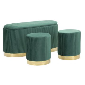 Mauro Ferretti Banca Cu Depozitare Și Taburet Shopy Green Set 3 Bucăți Cm 80X37X42-29X33 | Aosom Romania