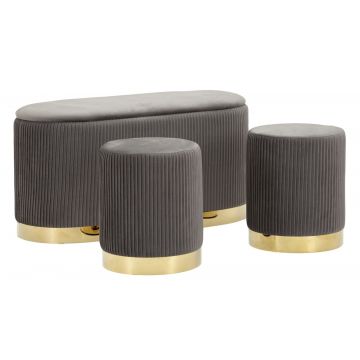 Mauro Ferretti  Banca Cu Depozitare Și Taburet Shopy Gri Set 3 Bucăți Cm 80X37X42-29X33 | Aosom Romania