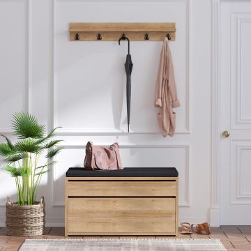 Cuier Boby cu bancuta pantofar, Stejar, 80x42x35 cm - Stejar