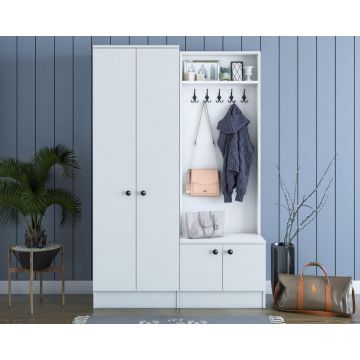 Cuier cu pantofar Belhanda cu 4 usi, Alb, 120x183x37 cm - Alb