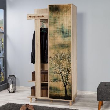 Cuier cu pantofar Garmanto 90 - 200 Hall Stand 7, Stejar Sonoma, 90x36x192 cm - Stejar