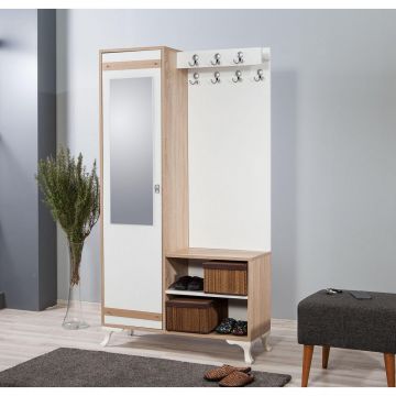 Cuier cu pantofar İNCİ-200 Hall Stand, Stejar Sonoma, 190x36x100 cm - Stejar