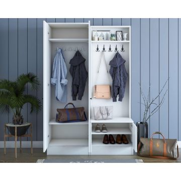 Cuier cu pantofar Marbello cu 2 usi, Alb, 120x183x37 cm - Alb