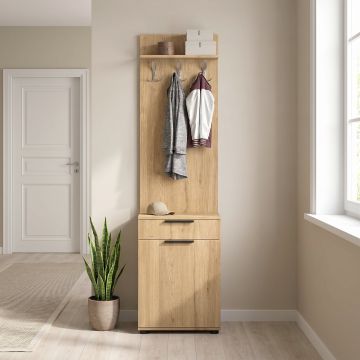Cuier cu Pantofar PRT-511-BB-1 Home Collection® Porto Aero cu usa si sertar, Alb - Stejar, 52x187x36 cm - Stejar