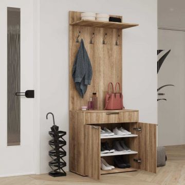 Cuier cu Pantofar PRT-521-BB-1 Home Collection® Porto Aero, cu Sertar, Alb - Natur, 73x187x36 cm - Natur