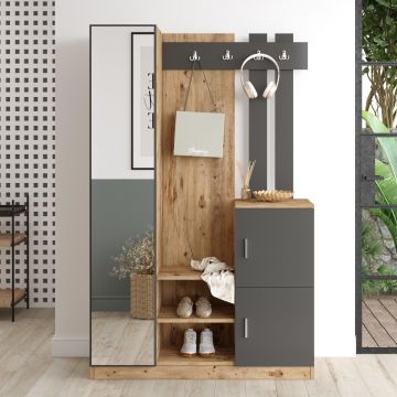Cuier cu pantofar Pura, Stejar, 114x180x38 cm - Stejar