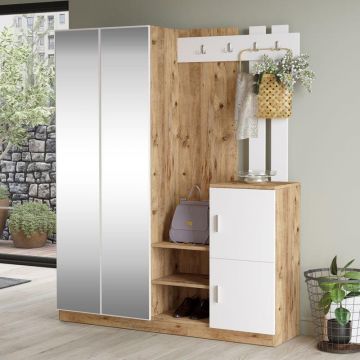 Cuier Doorse cu oglinda, Alb - Gri inchis, 148x35x180 cm - Alb