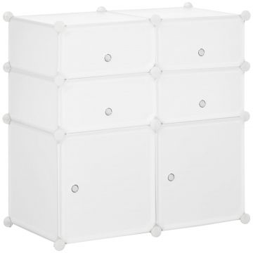 Dulap Haine Dulap Pantofi Modular din Plastic 6 Cuburi Alb, 75x37x73cm