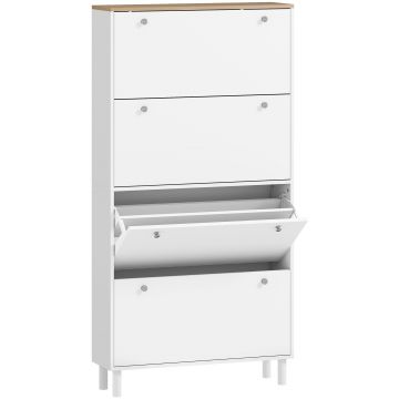 Dulap Îngust HOMCOM pentru Încălțăminte cu 4 Sertare Rabatabile, Dulap Subțire pentru Depozitarea Încălțămintei cu Rafturi Reglabile pentru Hol, Capacitate 24–32 Perechi, Alb | Aosom Romania