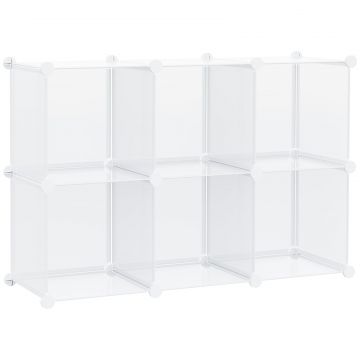Dulap interior modular pentru pantofi, 6 cuburi din plastic PP, 94,5x32x162cm, transparent