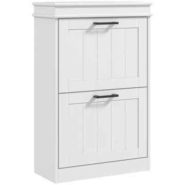 Dulap Modern pentru Pantofi cu 2 Sertare Rabatabile, Capacitate 10 Perechi si Raft Reglabil, 54x24x82,5 cm, Alb