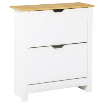 Dulap modern pentru pantofi, pentru maximum 12 perechi, cu 2 sertare reglabile si detasabile, din lemn, 72x26x80 cm, alb
