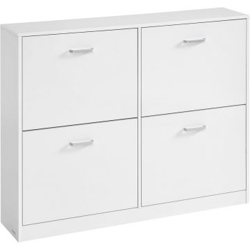 Dulap pantofi 4 clapete, compartimentare reglabila, 16-28 perechi de incaltaminte, 106x24x83 cm, alb