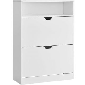 Dulap pantofi 80x24x102 cm, cu 2 usi rabatabile, separator reglabil si raft superior, PAL alb mat