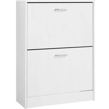 Dulap pantofi cu 2 usi rabatabile, din MDF, pentru 8-12 perechi, 60x24x84cm, alb