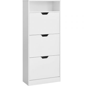 Dulap pantofi 3 usi rabatabile 14-18 perechi pal, 60x24x130 cm, design elegant, alb