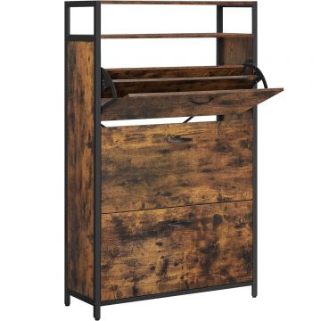 Dulap pantofi din MDF cu 3 usi basculante, pentru 15-24 perechi, 80x30x130cm, maro rustic