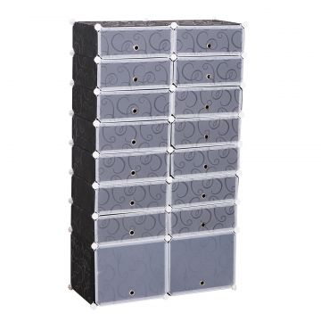Dulap Pantofi Modular 16 Cuburi in PP Alb si Negru 95x37x160cm