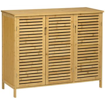 Dulap pentru Pantofi cu 8 Rafturi pe 3 Niveluri cu Manere, din Bambus, 100x35x80 cm, Culoare Lemn