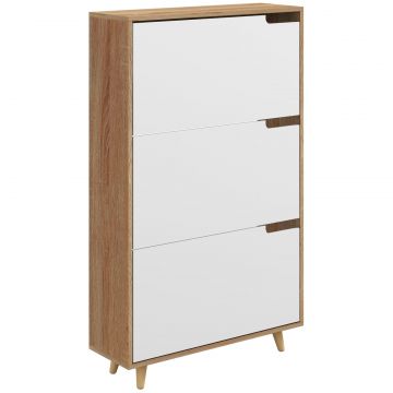 Dulap pentru Pantofi cu Economie de Spatiu cu 3 Sertare si Raft Reglabil, Suport Subtire pentru, 72x24x119 cm, Alb