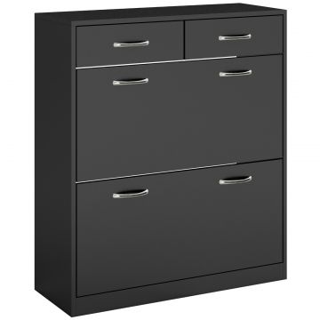 Dulap pentru Pantofi Modern cu 2 Rafturi Regabile si 2 Sertare din Lemn Negru